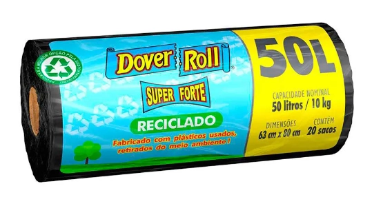 Saco Para Lixo Preto Reforçado 50l Dover Roll Super Forte 20 Unidades