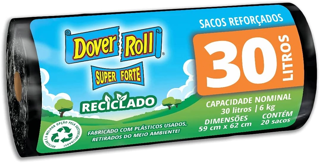 Saco Para Lixo Reciclado 30l Dover Roll Super Forte 20 Unidades