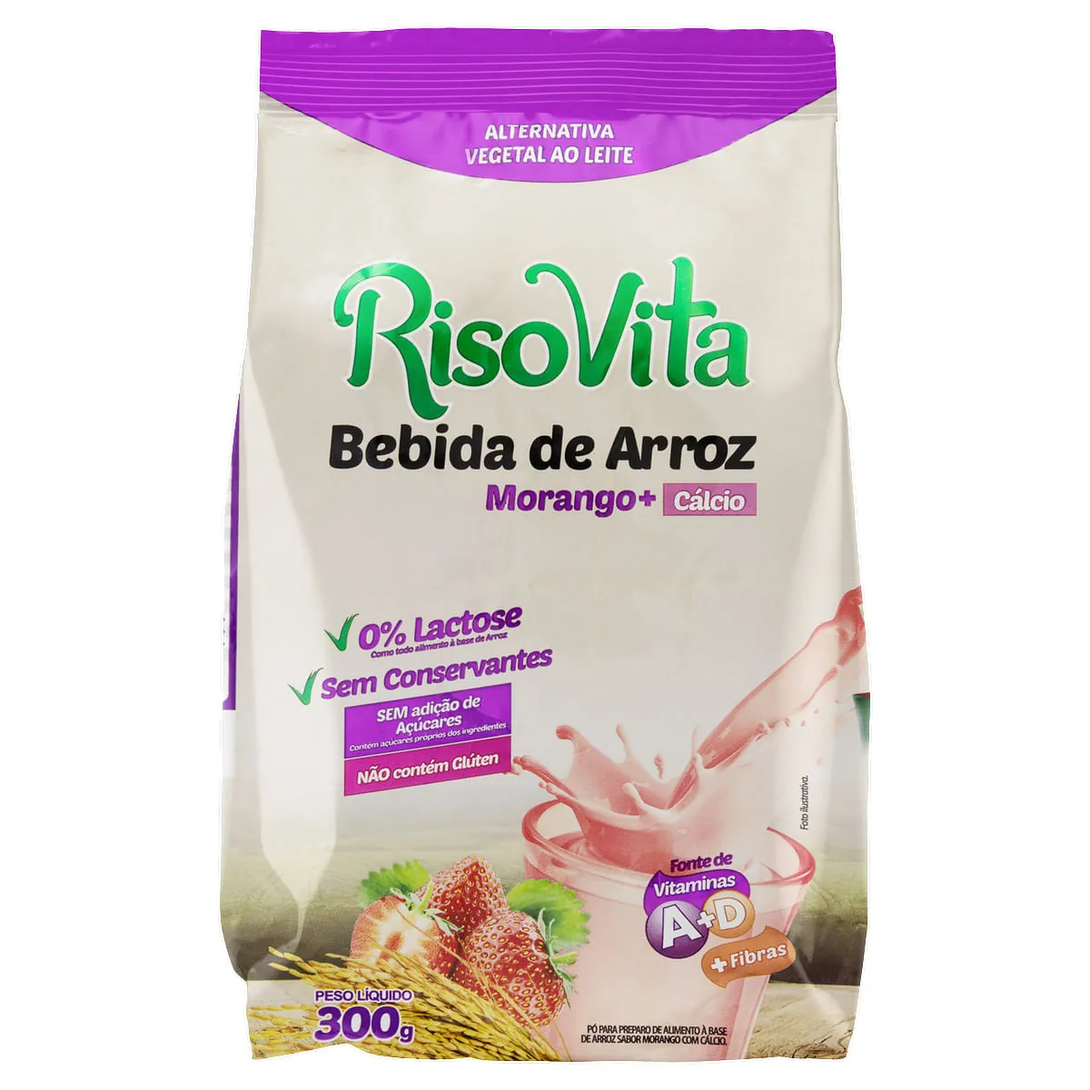 Pó para Preparo de Alimento à Base de Arroz Morango RisoVita Pacote 300 g