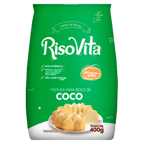 Mistura Para Bolo Coco Sem Glúten Zero Lactose Risovita Pacote 400g