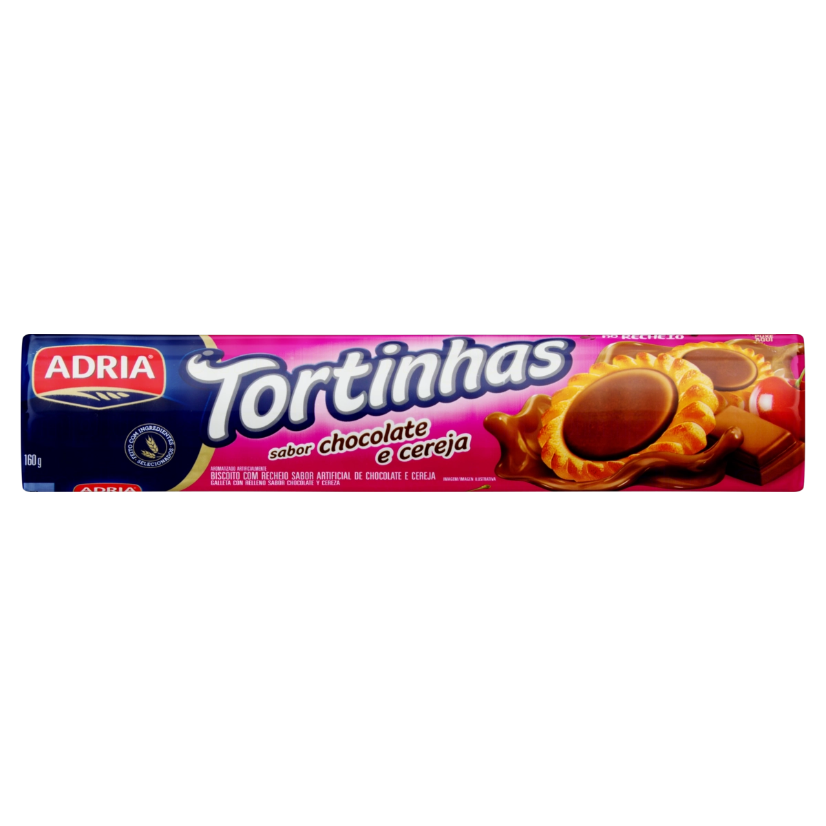 Biscoito Recheio Chocolate E Cereja Adria Tortinhas Pacote 160g