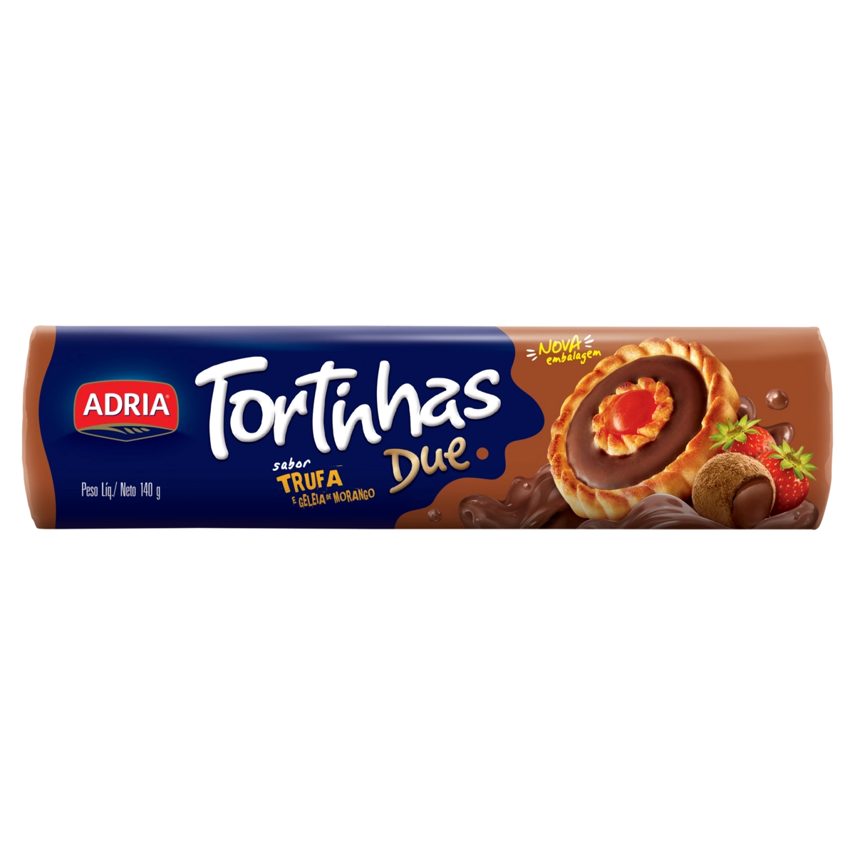 Biscoito Recheio Trufa E Geleia De Morango Adria Tortinhas Due Pacote 160g