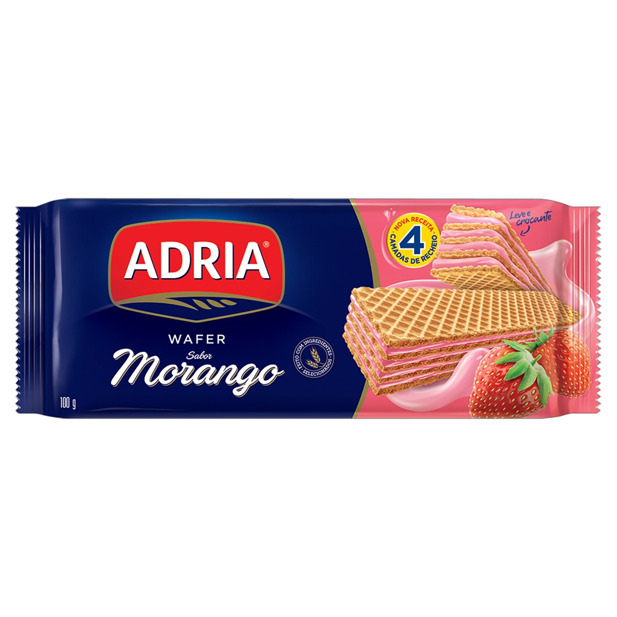 Biscoito Wafer Recheio Morango Adria Pacote 100g
