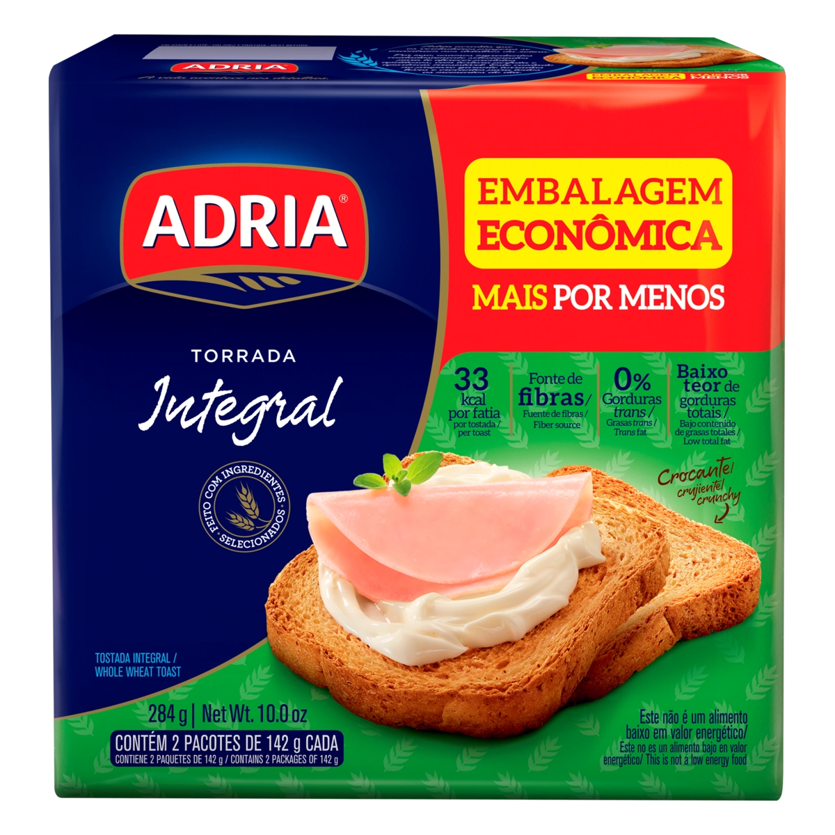 Torrada Integral Adria Pacote 284g 2 Unidades Embalagem Econômica