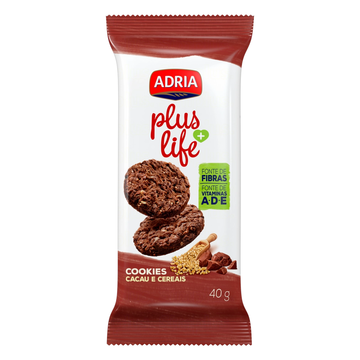 Biscoito Cookie Cacau E Cereais Adria Plus Life Pacote 40g
