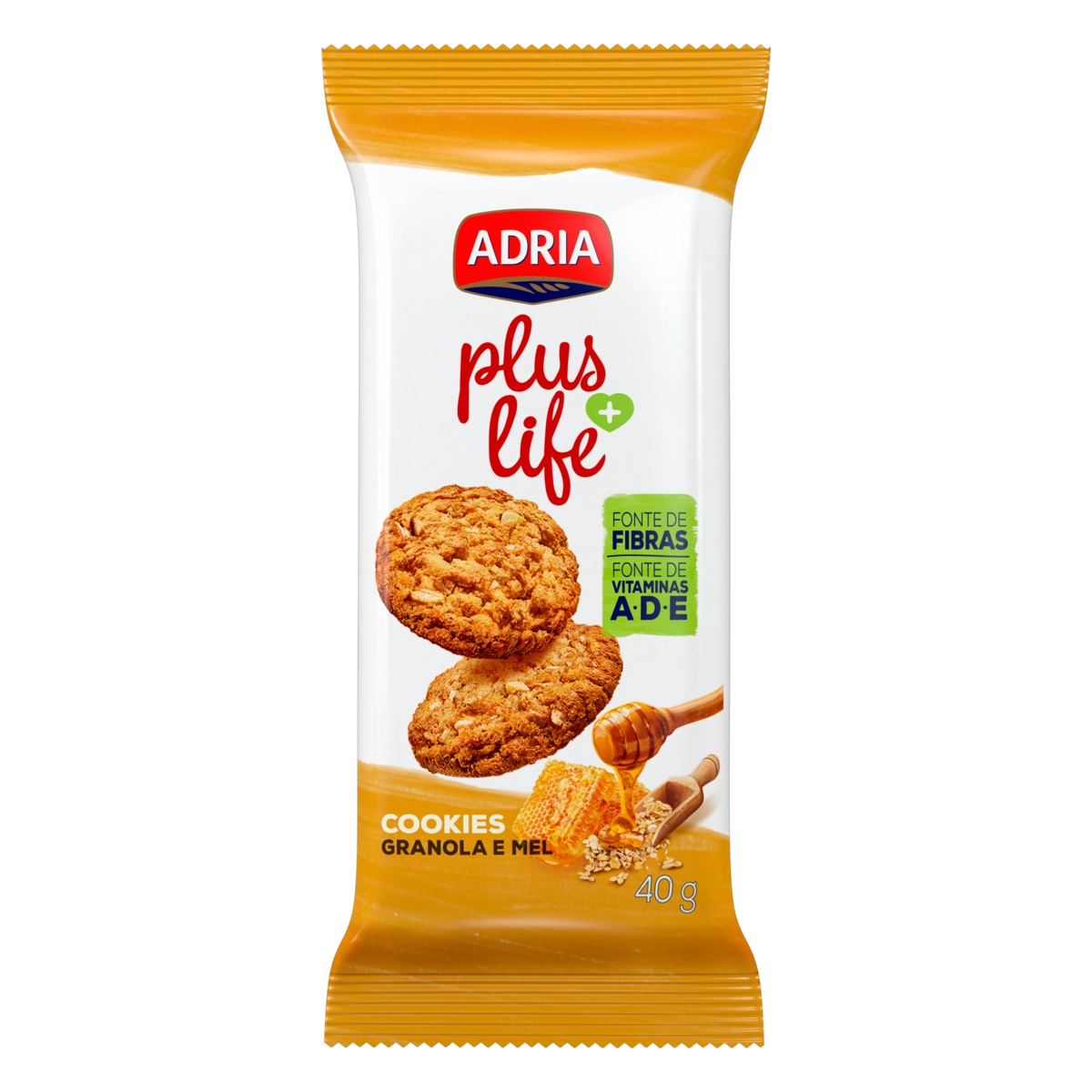 Biscoito Cookie Granola E Mel Adria Plus Life Pacote 40g