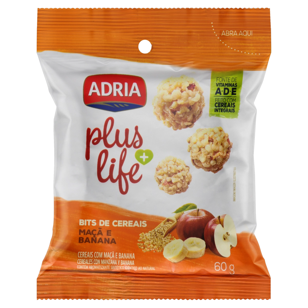 Bits De Cereais Com Maçã E Banana Integral Adria Plus Life Pacote 60g