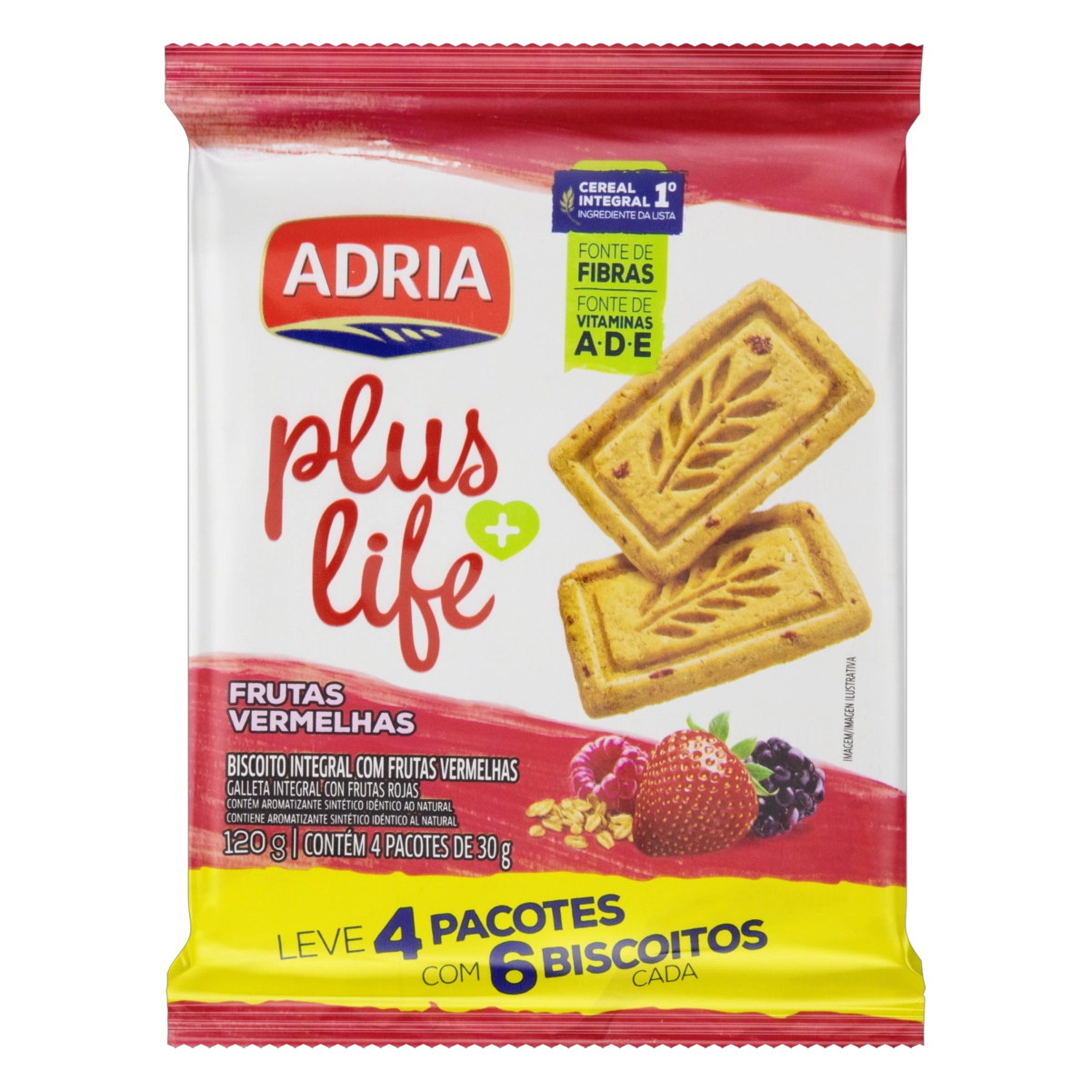 Biscoito Integral Frutas Vermelhas Adria Plus Life Pacote 120g