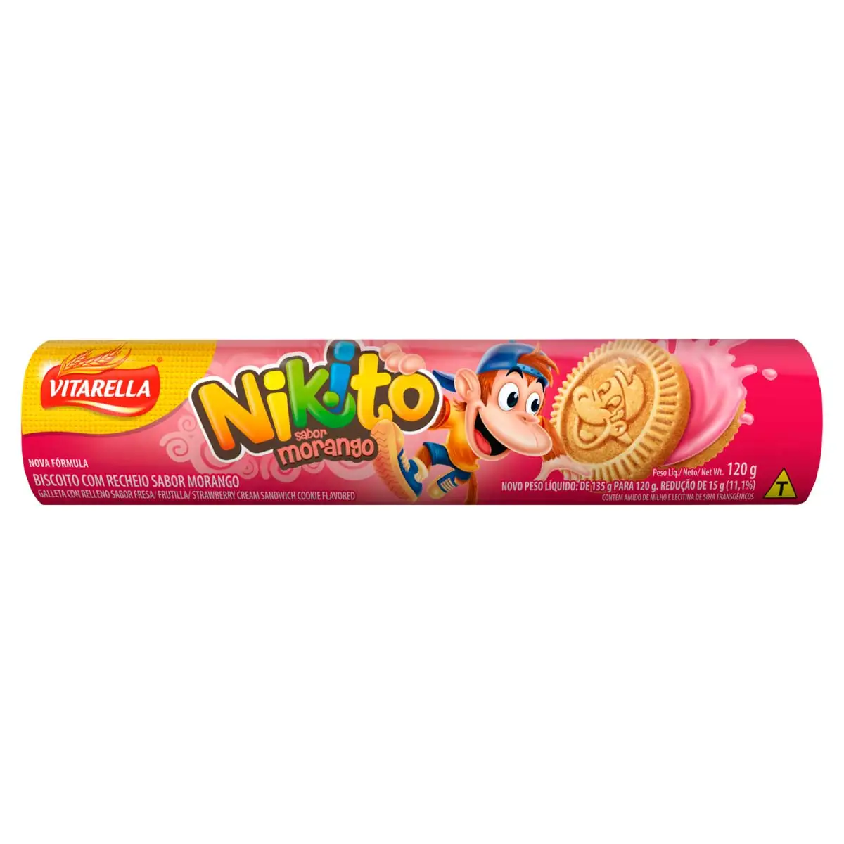 Biscoito Recheio Morango Vitarella Nikito Pacote 120g