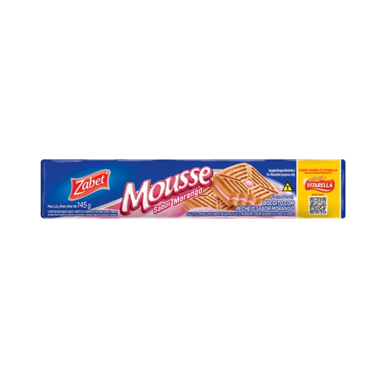 Biscoito Recheio Morango Vitarella Mousse Pacote 130g