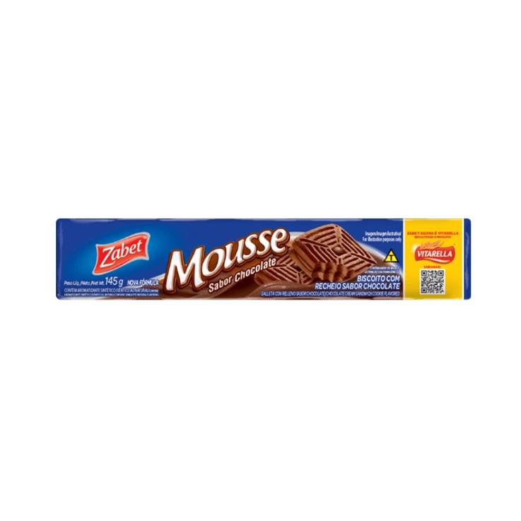 Biscoito Chocolate Recheio Chocolate Vitarella Mousse Pacote 130g