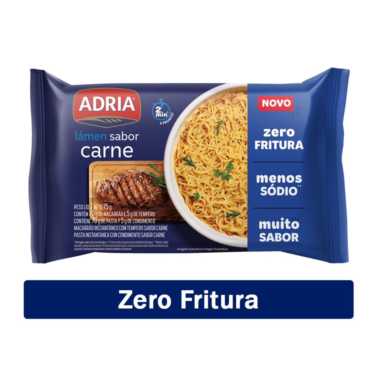 Macarrão Instantâneo Lámen Carne Zero Fritura Adria Pacote 75g
