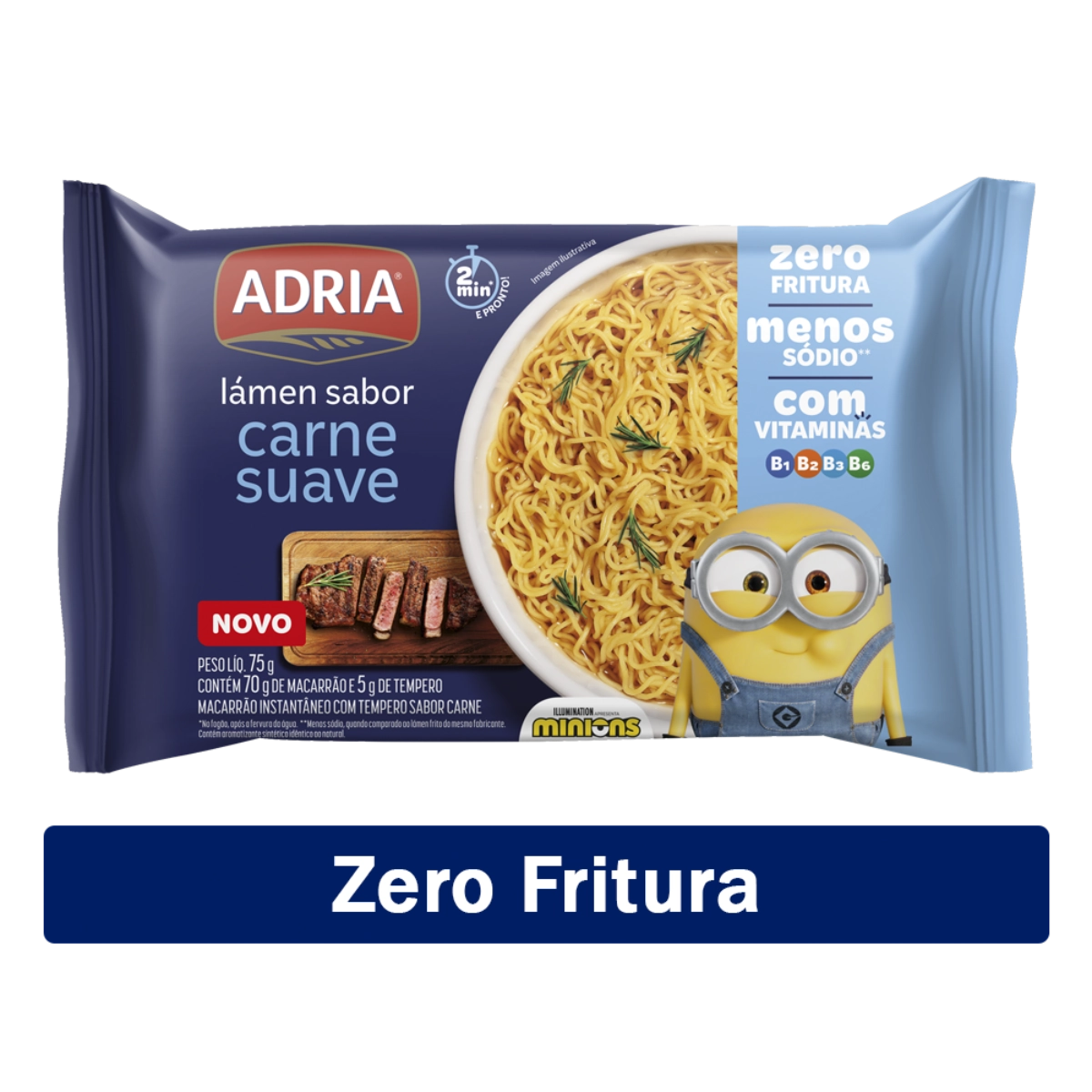 Macarrão Instantâneo Lámen Carne Suave Minions Adria Pacote 75g