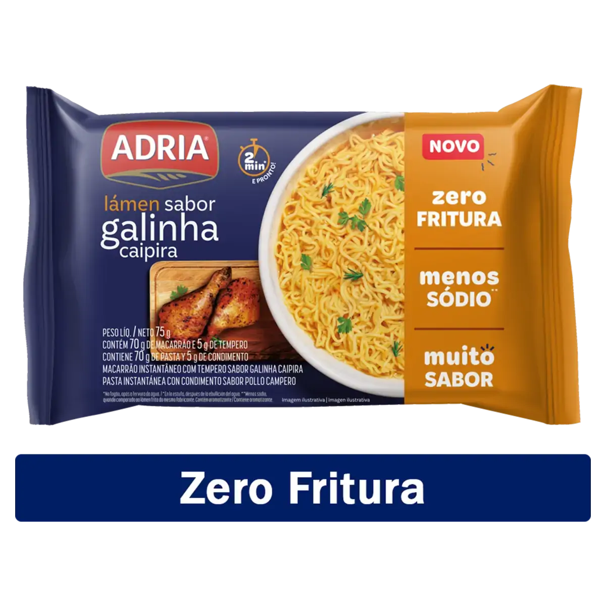Macarrão Instantâneo Lámen Galinha Caipira Zero Fritura Adria Pacote 75g