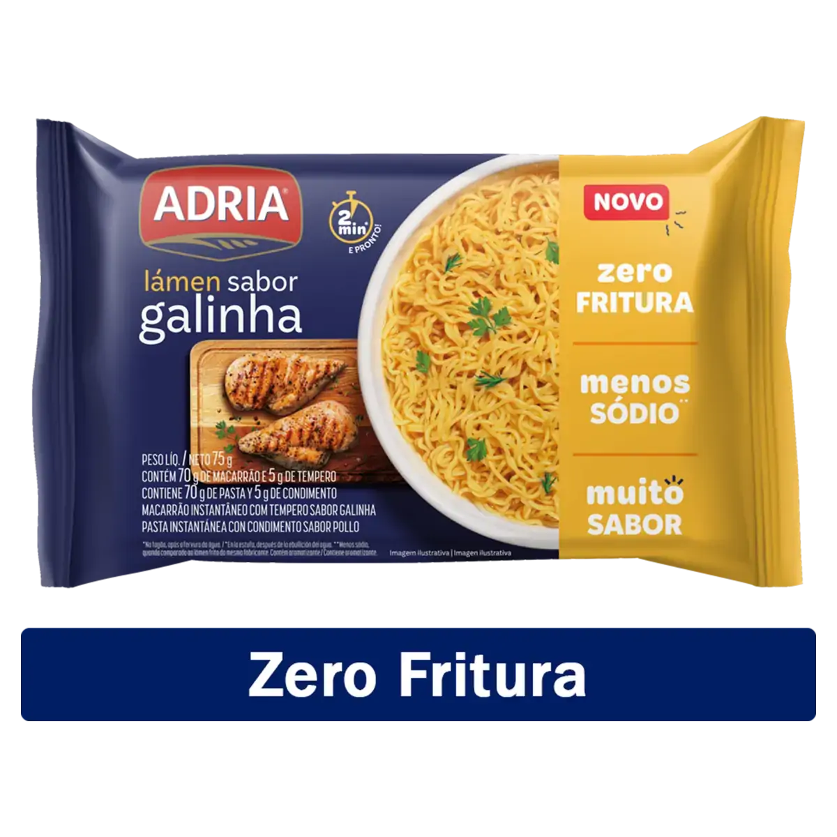 Macarrão Instantâneo Lámen Galinha Zero Fritura Adria Pacote 75g
