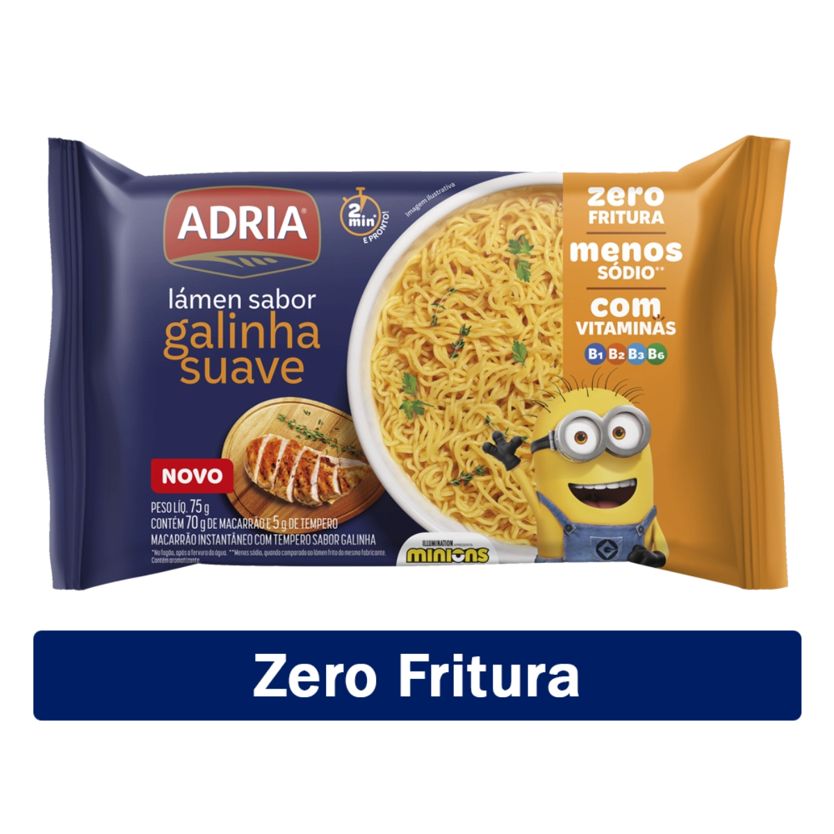 Macarrão Instantâneo Lámen Galinha Suave Minions Adria Pacote 75g