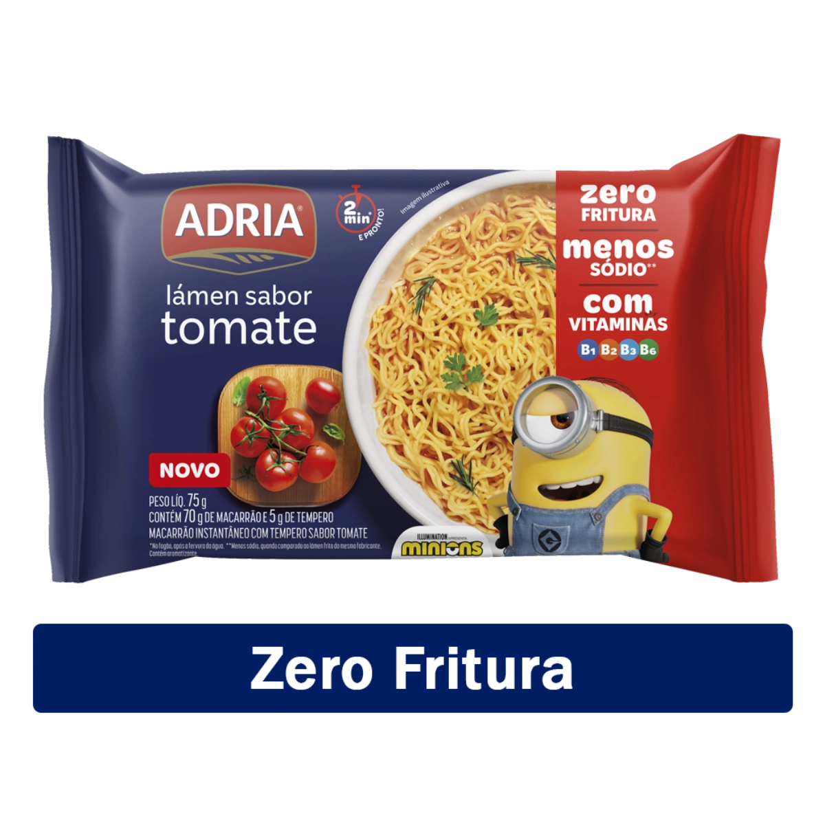Macarrão Instantâneo Lámen Tomate Minions Adria Pacote 75g