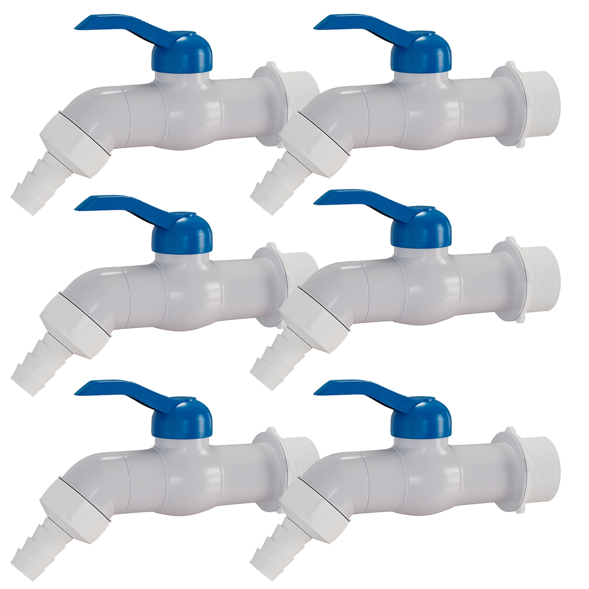 Kit 6 Torneira Esfera Pvc Jardim Tanque 1/2   3/4   Branca