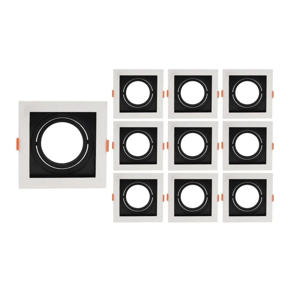10 Spots De Embutir Recuado Nordecor Flea Para 1 Lâmpada Ar70 Quadrado Branco E Preto