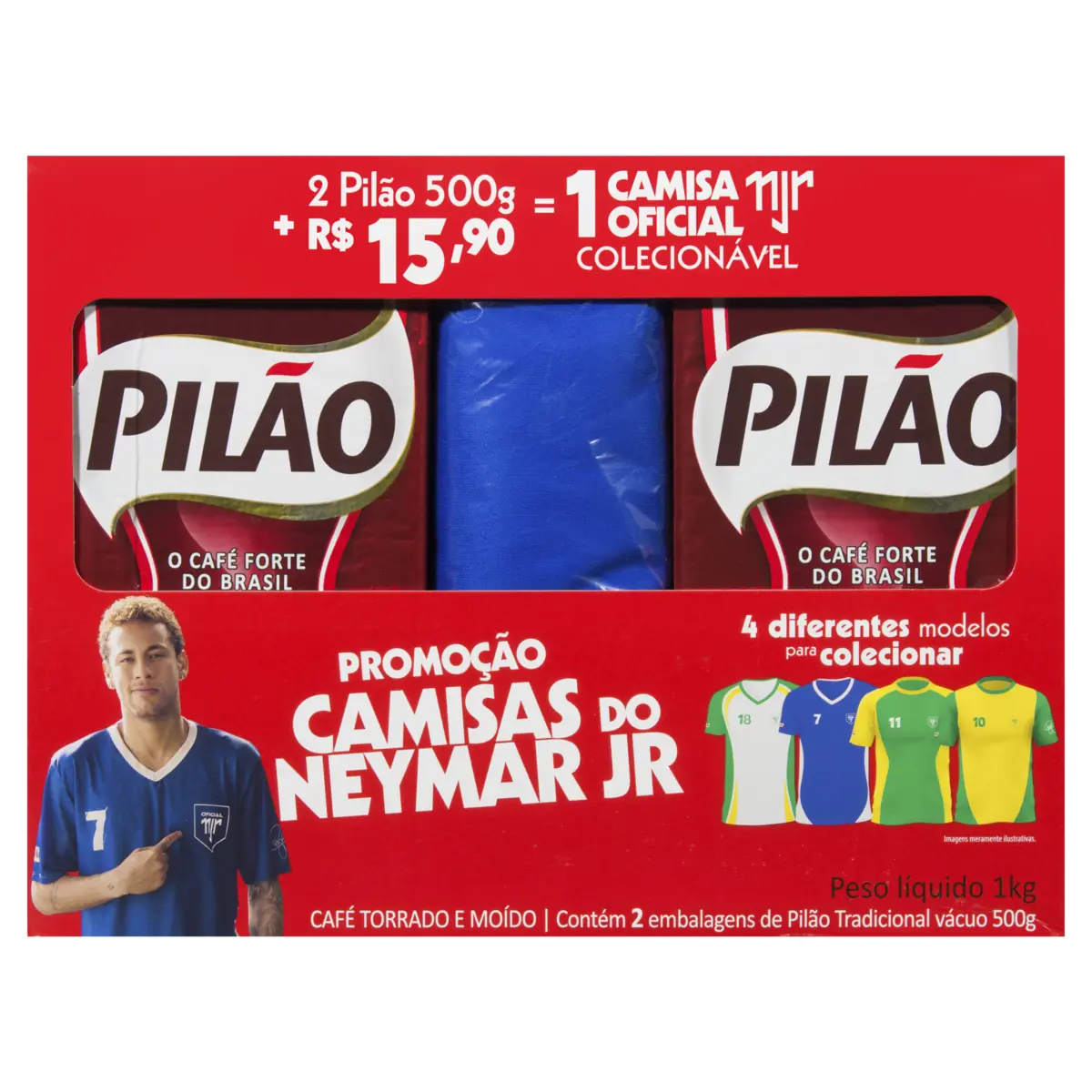 Kit 2 Cafés Torrado E Moído A Vácuo Tradicional 500g 1 Camisa Oficial Colecionável Azul Neymar Jr Pi