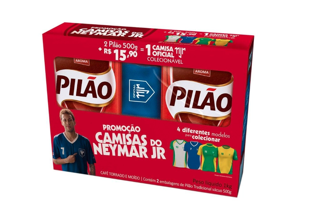 Kit Cafe Tradicional Almofada C/2 Unidades 500g Pilao Camisa Oficial Neymar Azul