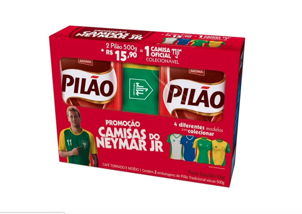 Kit Cafe Tradicional Almofada C/2 Unidades 500g Pilao Camisa Oficial Neymar Verde