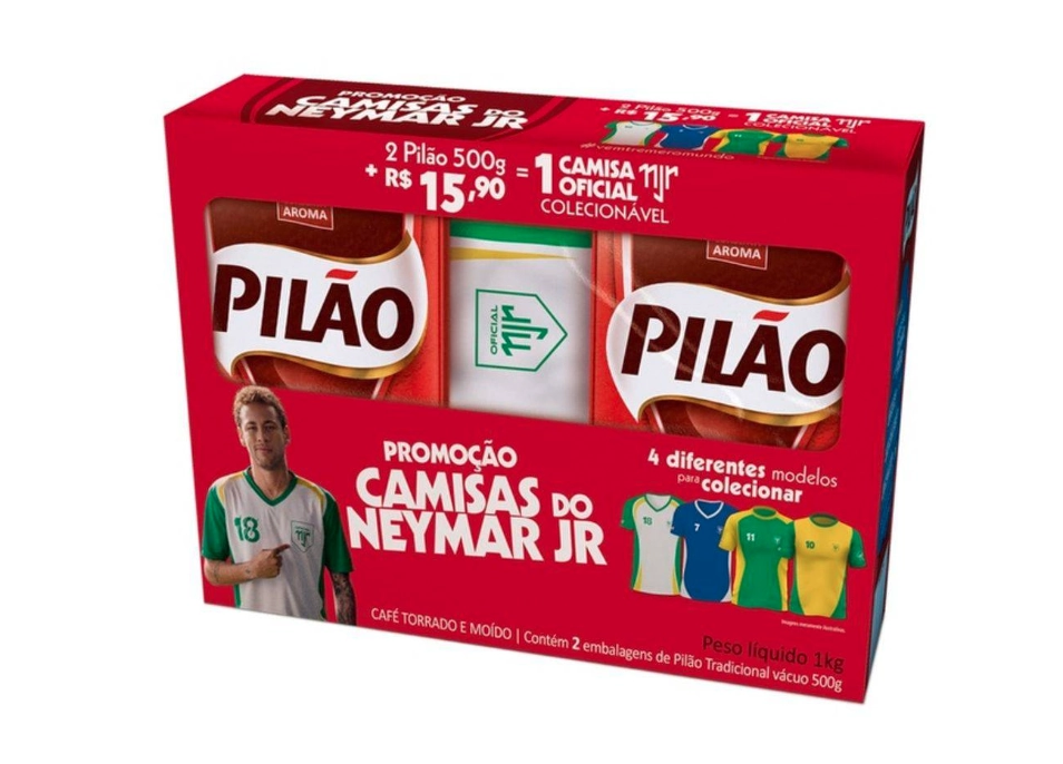 Kit Cafe Tradicional Almofada C/2 Unidades 500g Pilao Camisa Oficial Neymar Branca