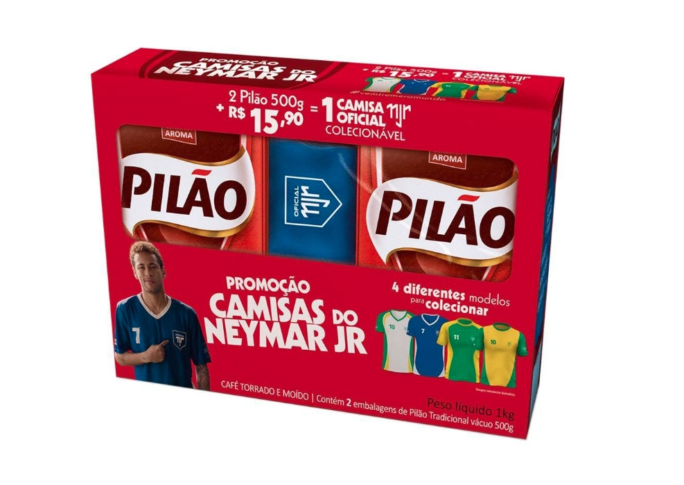Kit Cafe Tradicional Almofada C/2 Unidades 500g Pilao Camisa Oficial Neymar Azul