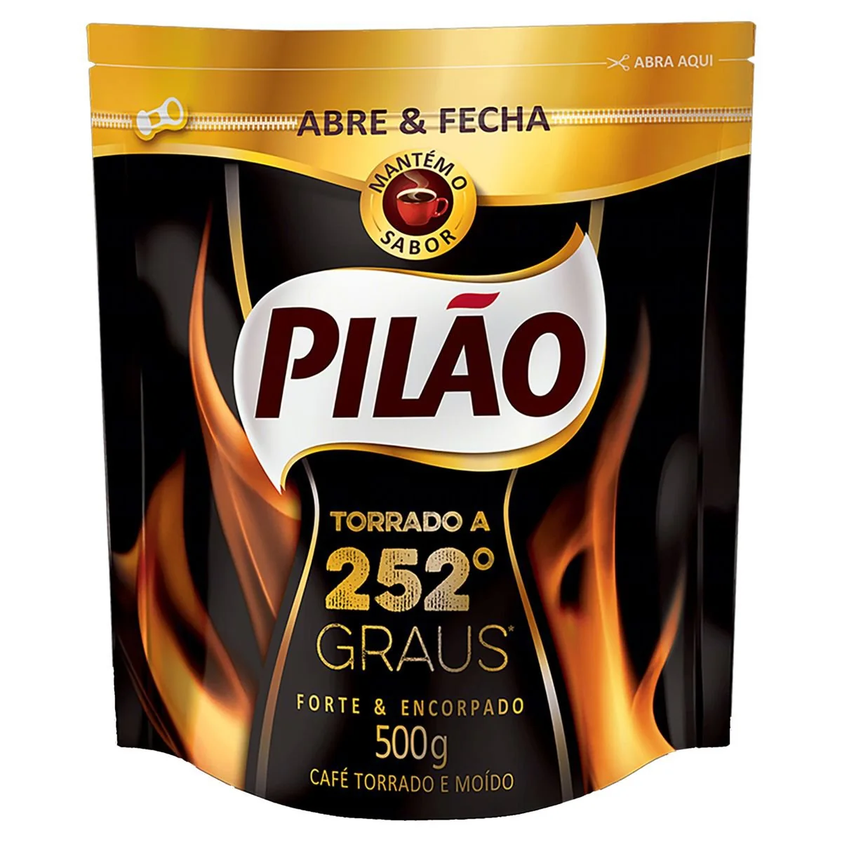Café Pilão Torrado a 252 Graus Embalagem Abre e Fecha 500g