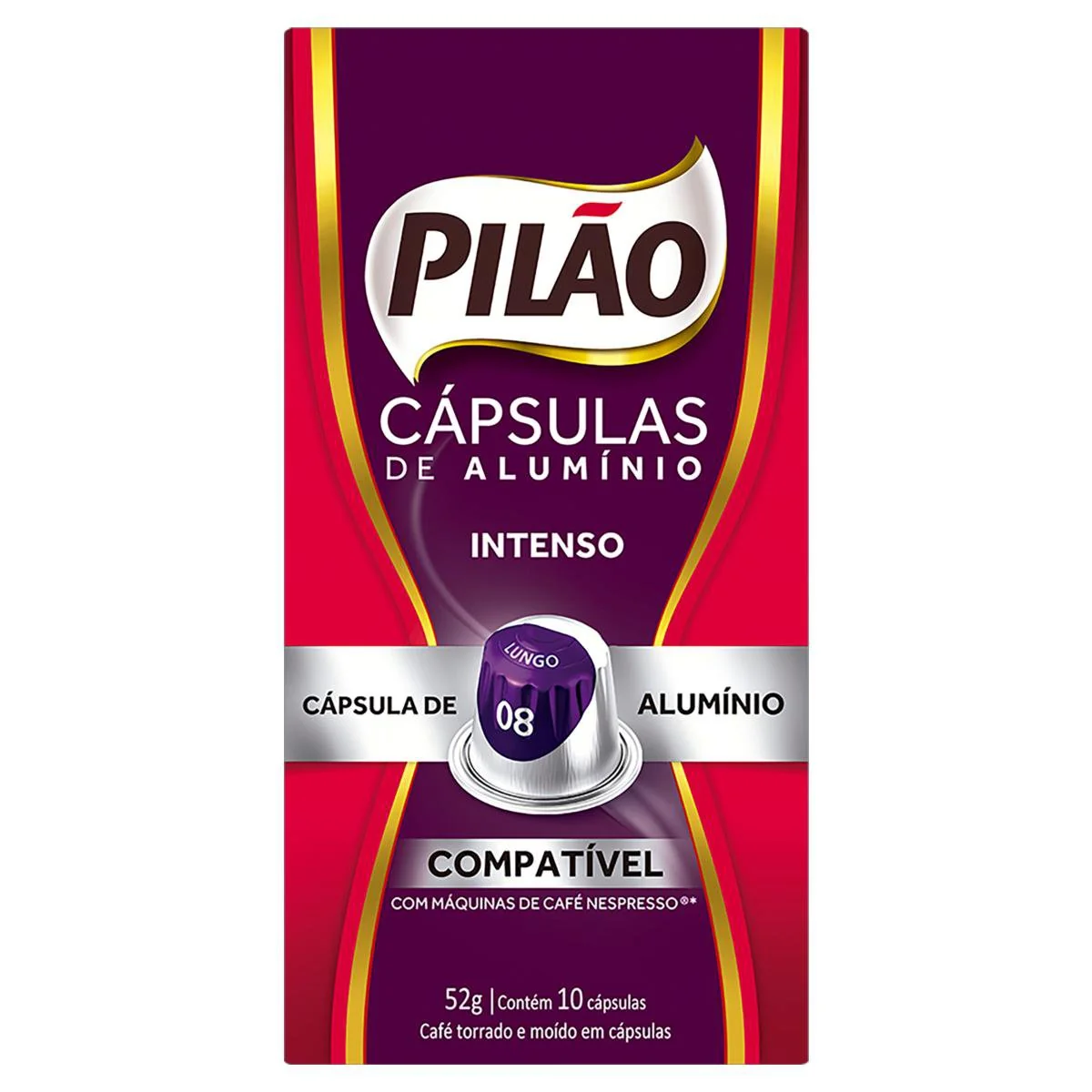 Café em Cápsula Torrado e Moído Lungo Intenso Pilão Caixa 52g 10 Unidades