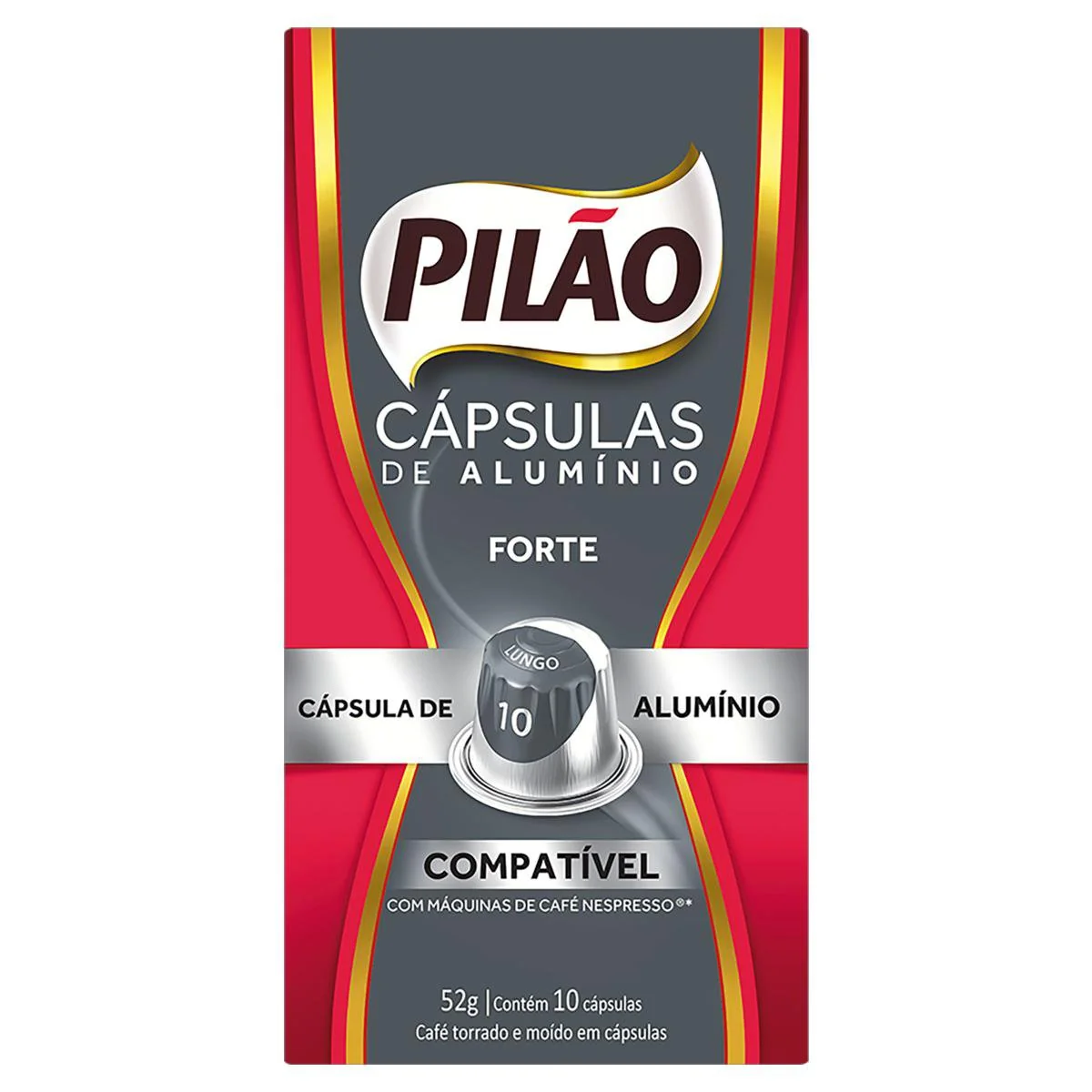 Café em Cápsula Torrado e Moído Lungo Forte Pilão Caixa 52g 10 Unidades
