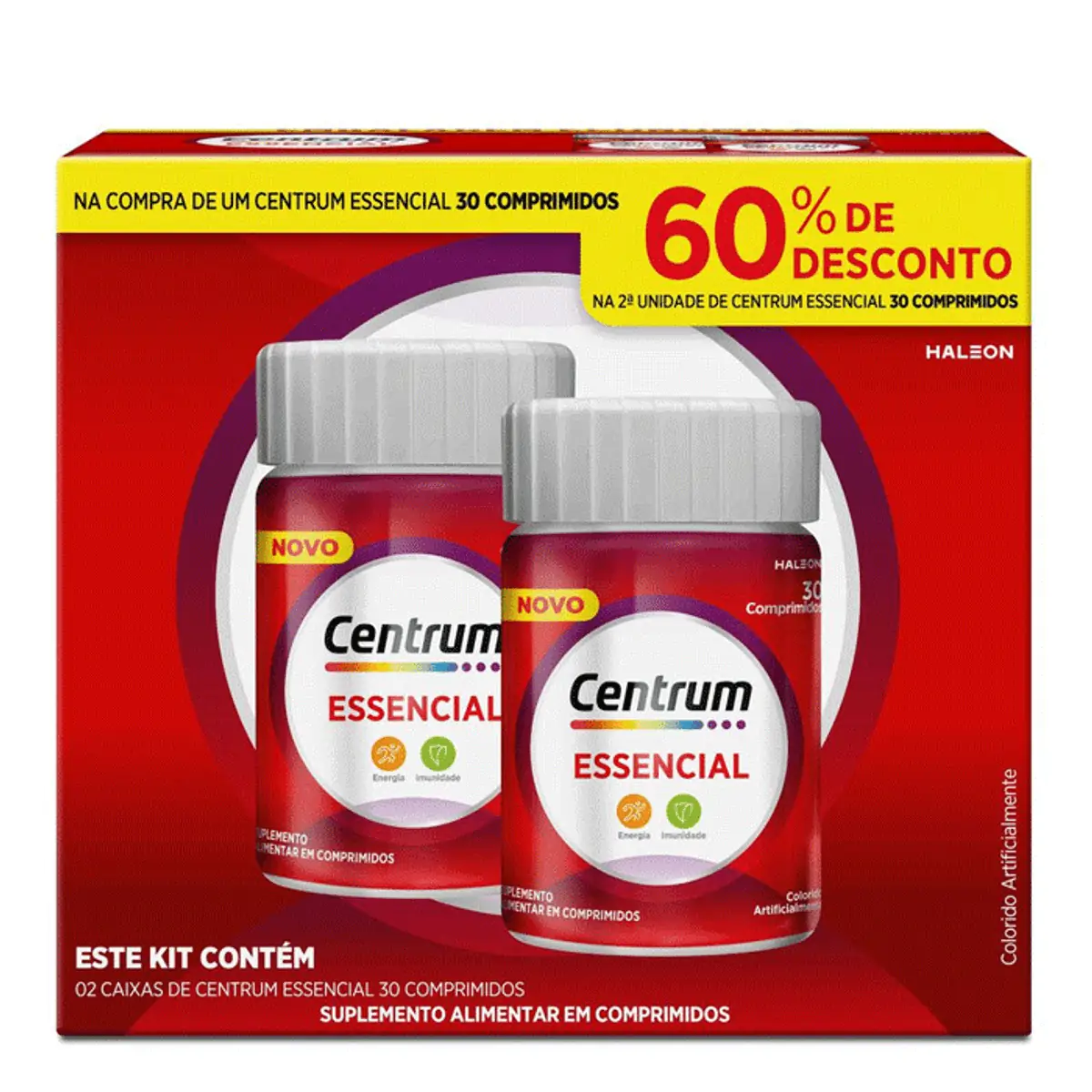 Kit Multivitamínico Centrum Essencial Adulto Energia e Imunidade 2 Unidades com 30 Comprimidos