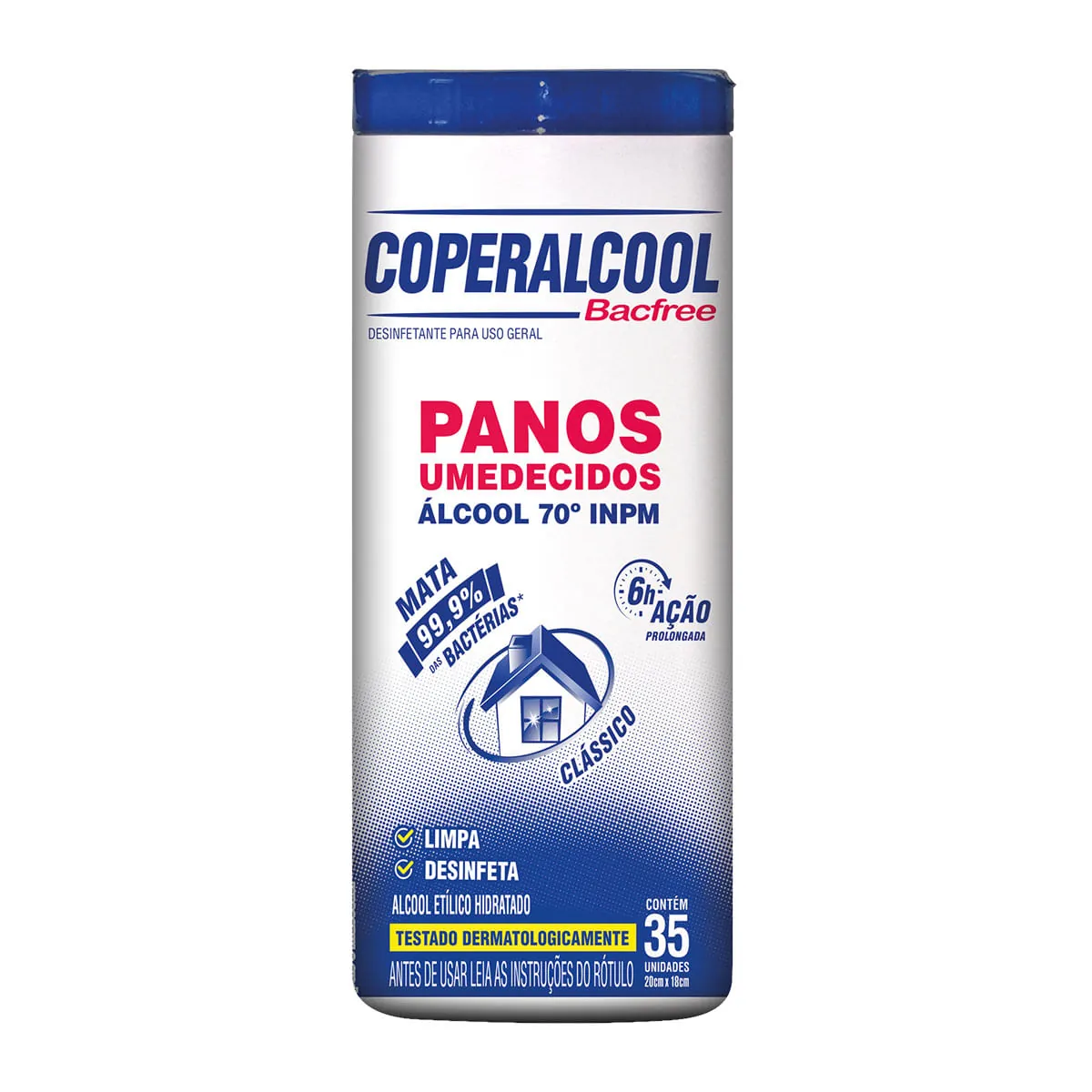 Pano Umedecido Álcool 70° INPM Clássico Coperalcool Bacfree 20cm x 18cm 35 Unidades