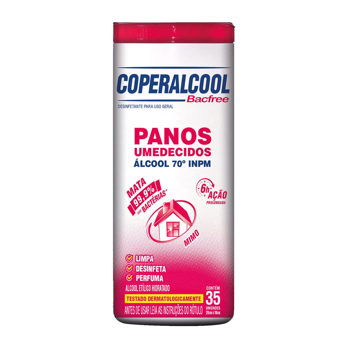 Pano Umedecido Álcool 70º INPM Mimo Coperalcool Bacfree Frasco 35 Unidades