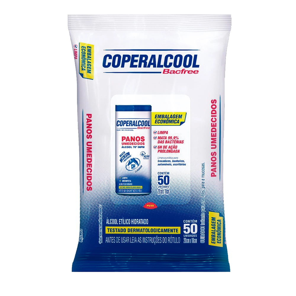 Pano Umedecido Com álcool 70° Inpm Mimo Coperalcool Bacfree Pacote 15 Unidades