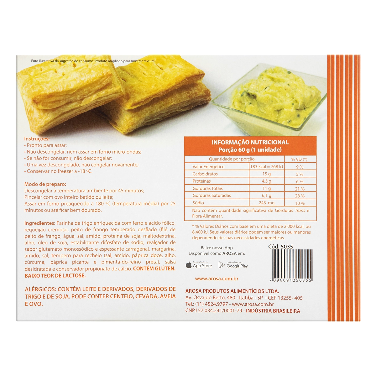 Mini Strudel Congelado Recheio Frango E Catupiry Arosa Caixa 6 Unidades 60g Cada