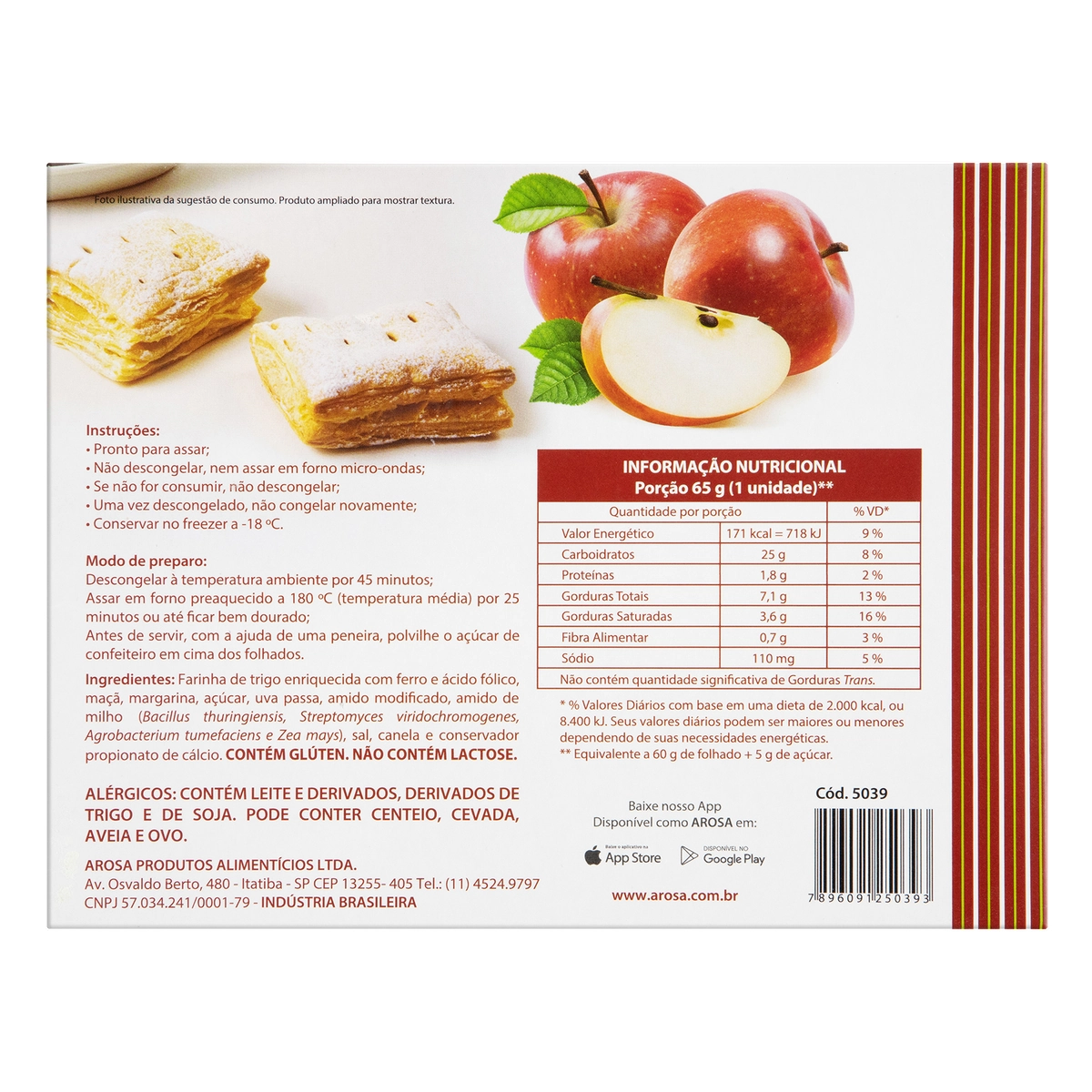 Mini Strudel Congelado Recheio Maçã Arosa Caixa 6 Unidades 60g Cada