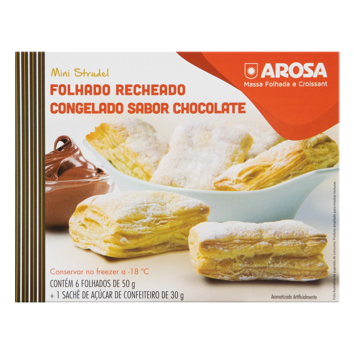 Mini Strudel Congelado Recheio Chocolate Arosa Caixa 330g 6 Unidades