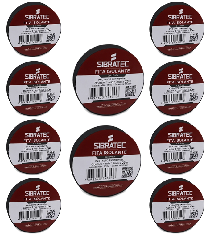 Kit 10 Fita Isolante Preta 19mm X 20mt Sibratec