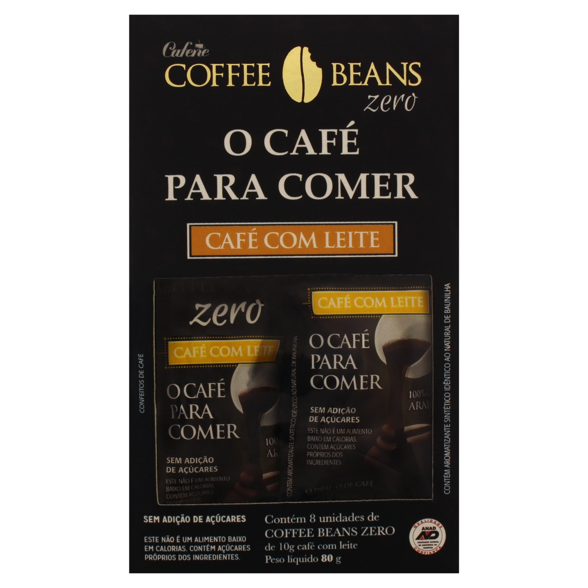 Pack Confeito De Café Com Leite Coffee Beans Zero Caixa 80g 8 Unidades