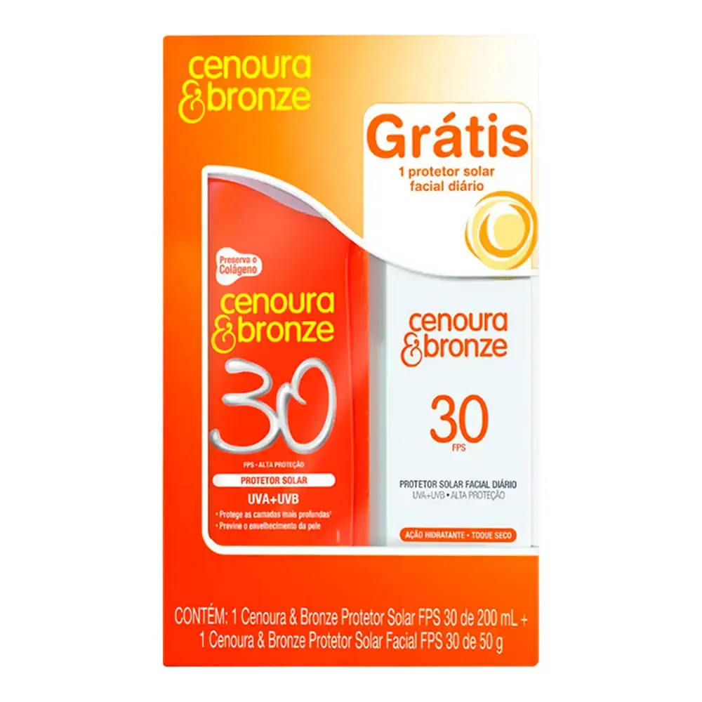 Kit Cenoura E Bronze Fps 30 Grátis Protetor Solar Facial Fps 30 50 G