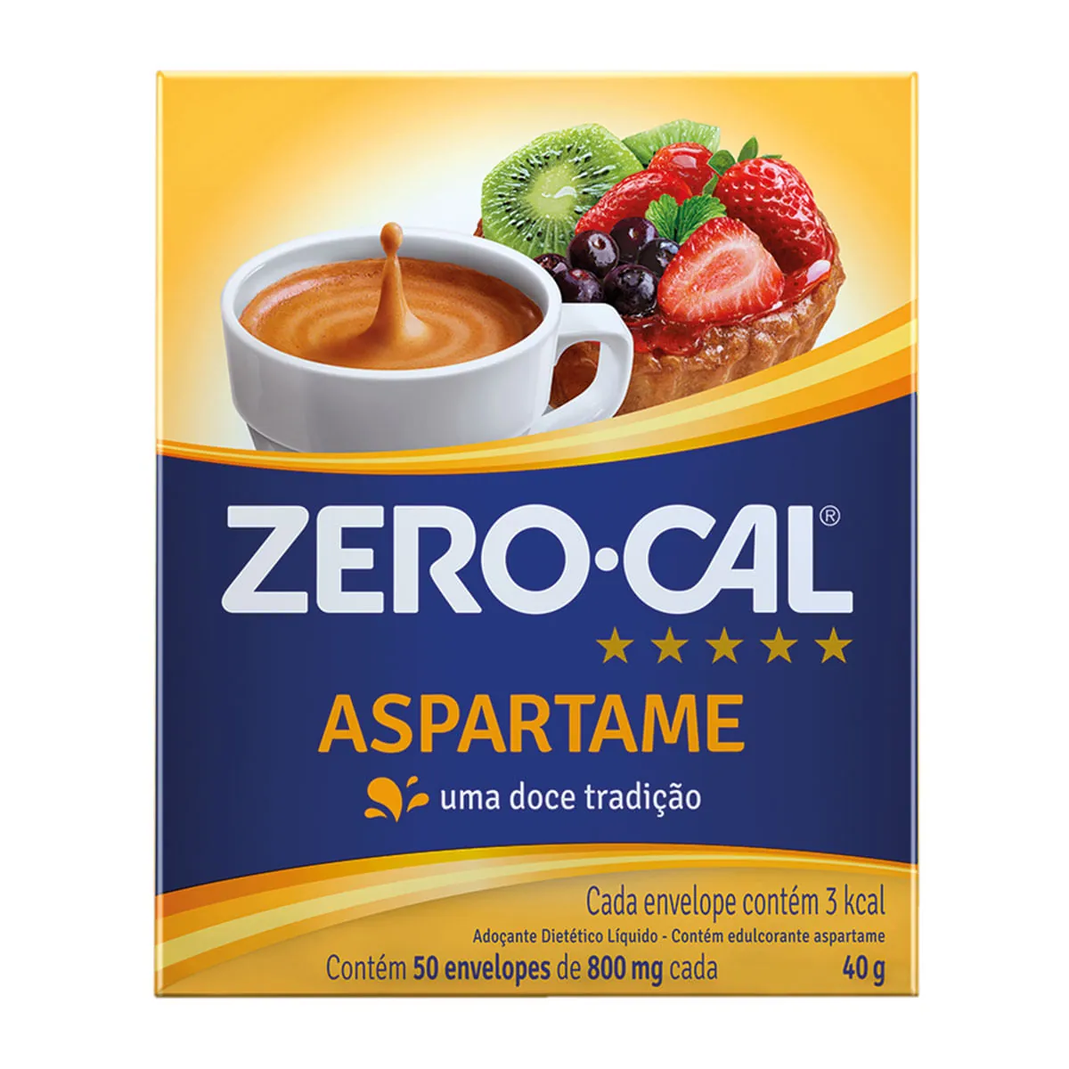 Adoçante Em Pó Aspartame Zero Cal Caixa 40g 50 Unidades