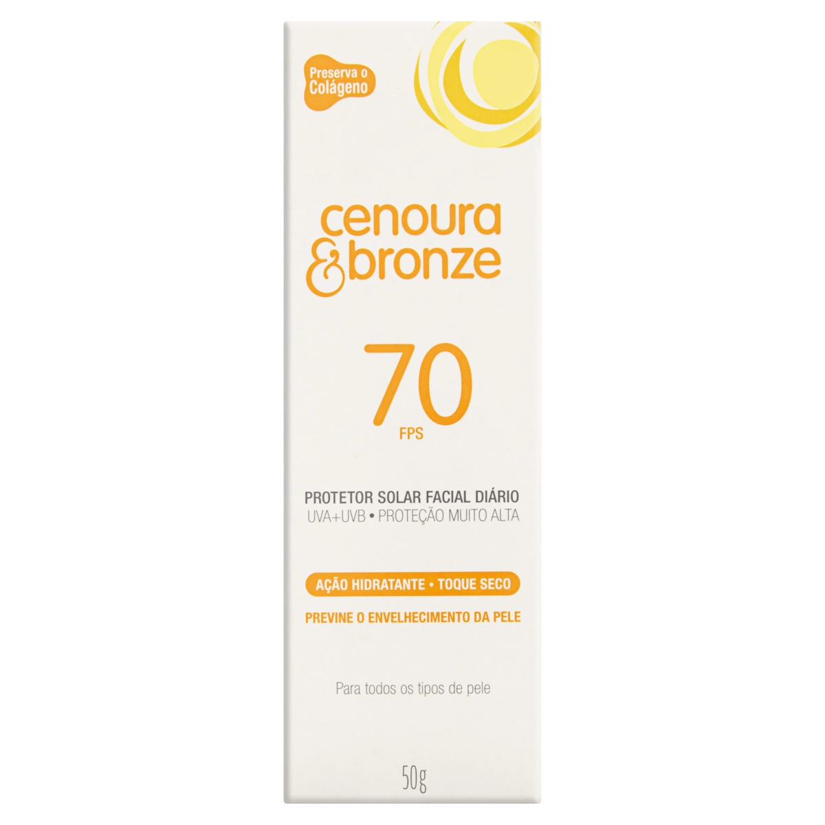 Protetor Solar Facial Fps 70 Cenoura Bronze Caixa 50g