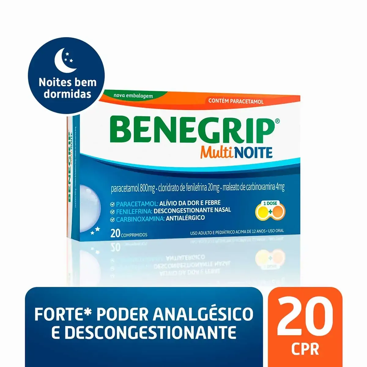 Paracetamol Benegrip Multi Noite Caixa 20 Comprimidos