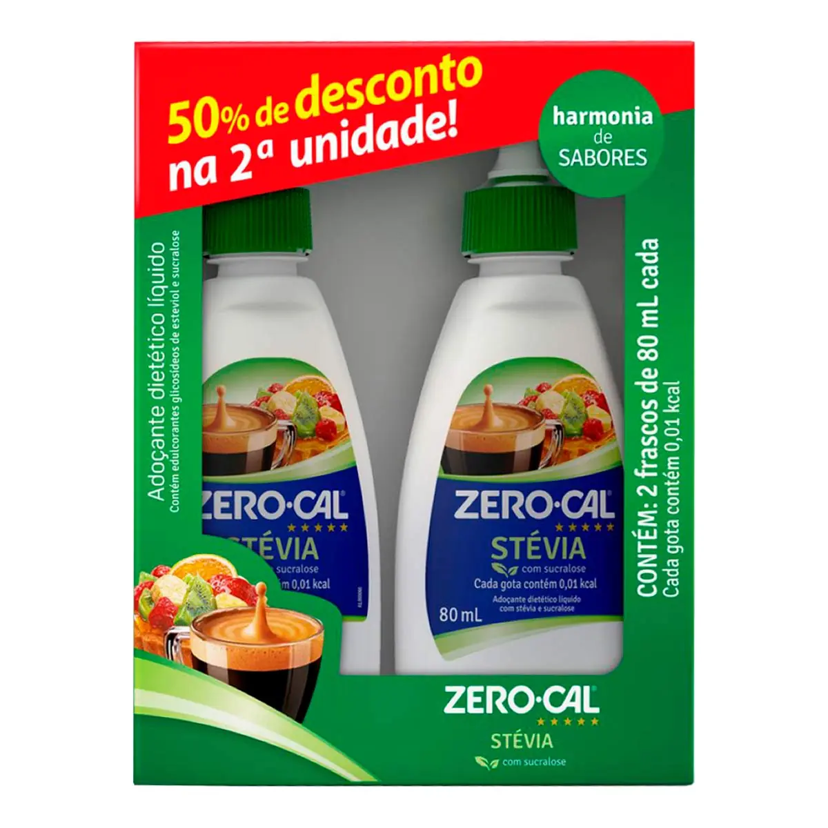 Zero-Cal Stévia Adoçante Líquido Pack 50% 2ª unidade