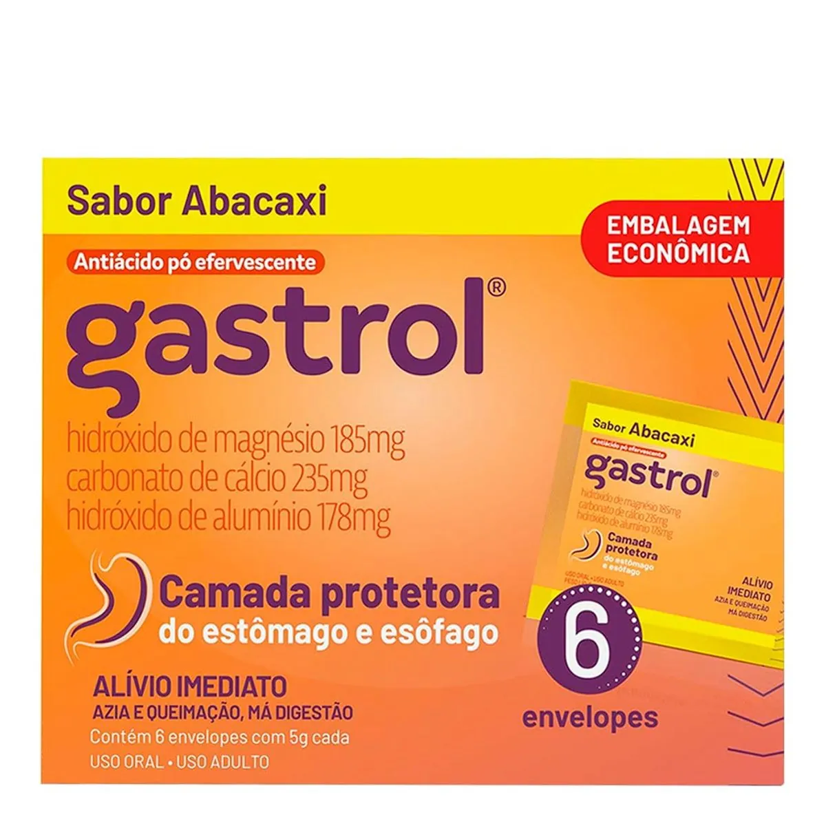 Gastrol Abacaxi Neo Química Caixa 6 Envelopes 5g Cada Pó Efervescente Embalagem Econômica