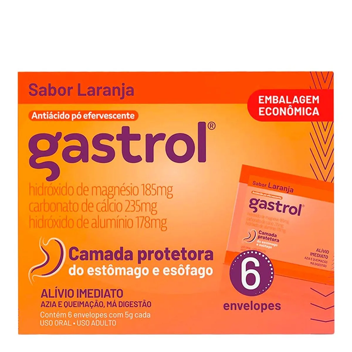 Gastrol Laranja Neo Química Caixa 6 Envelopes 5g Cada Pó Efervescente Embalagem Econômica
