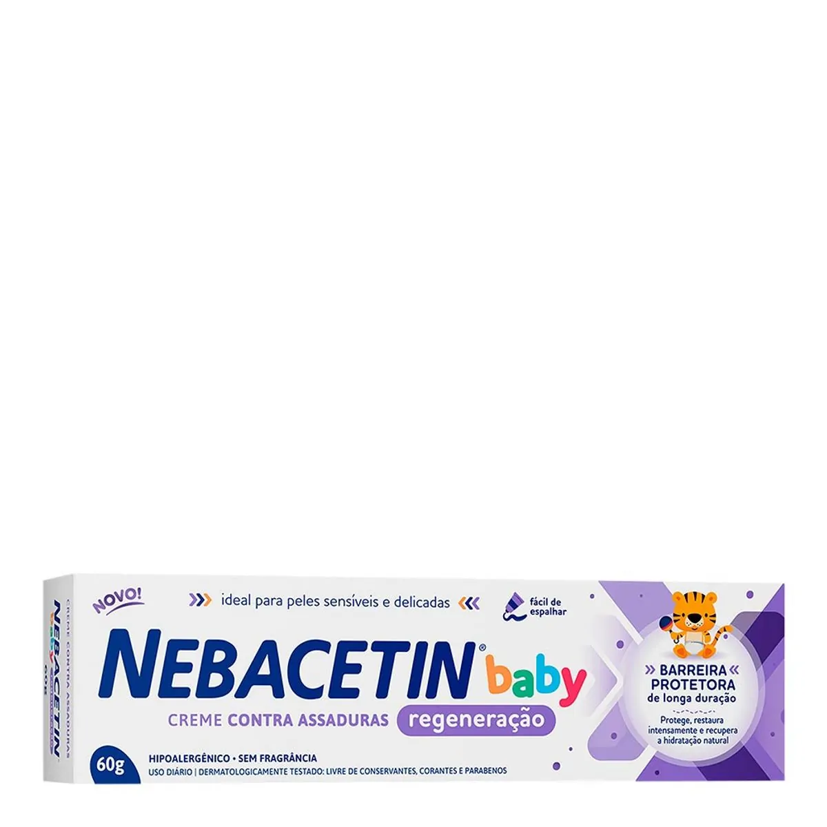 Creme De Tratamento De Assaduras Bebê Sem Fragrância Nebacetin Baby Regeneração Caixa 60g