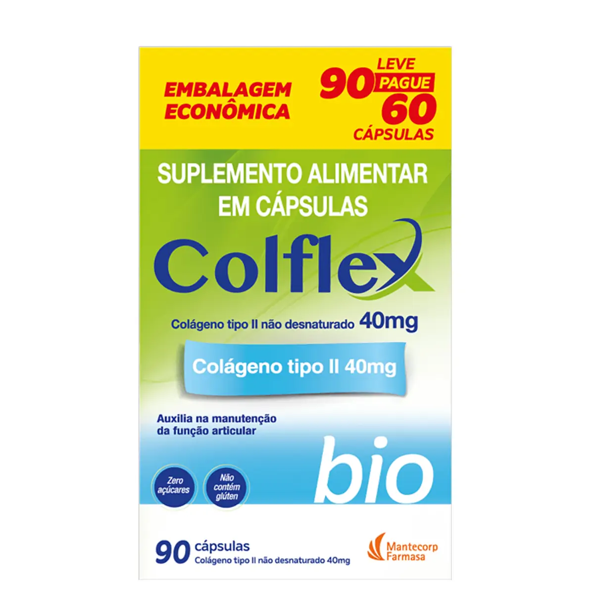 Colágeno Tipo 2 40mg Colflex Caixa Embalagem Econômica Leve 90 Pague 60 Cápsulas