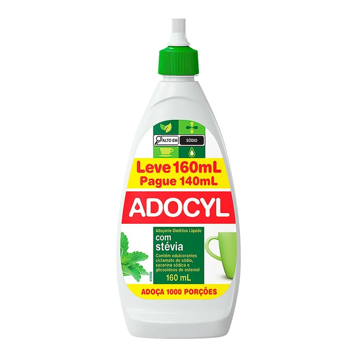 Adoçante Líquido Stevia Adocyl Frasco Leve 160ml Pague 140ml